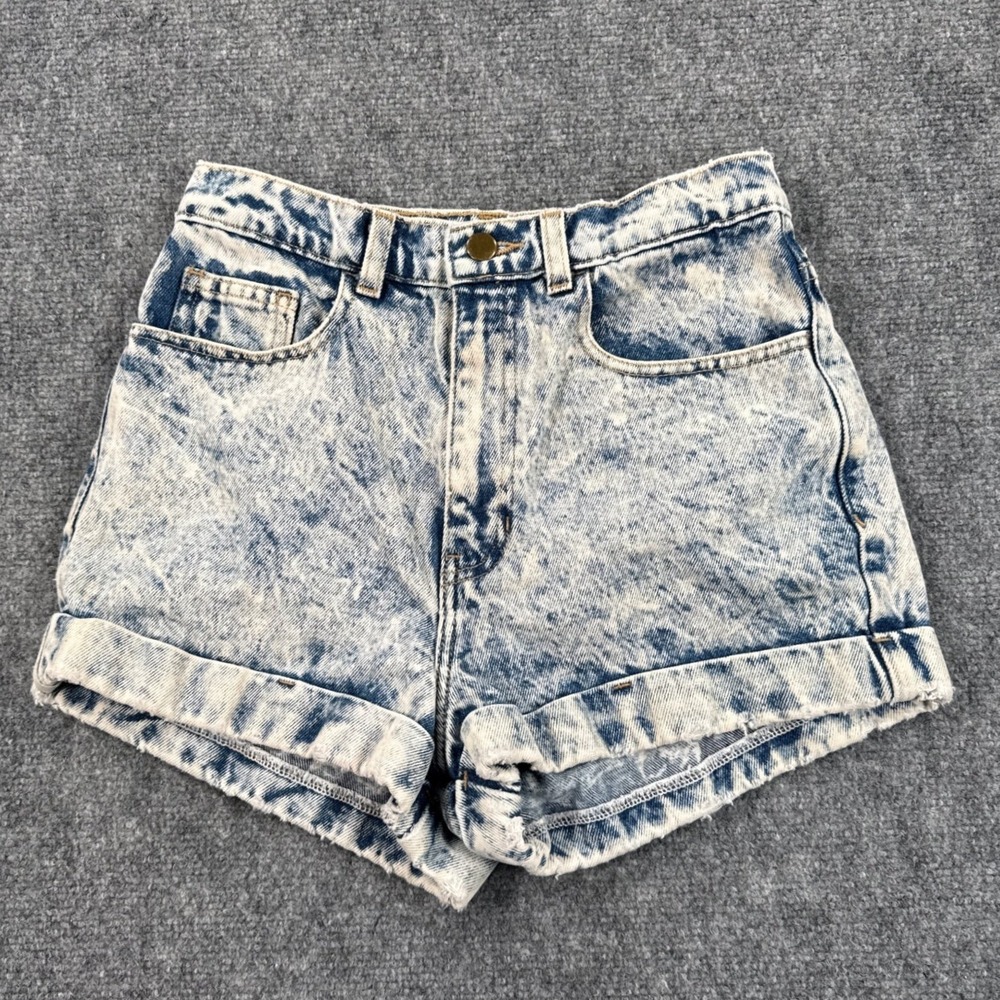 American Apparel Jeans Shorts Womens 27 Blue Acid Wash High Rise Made USA